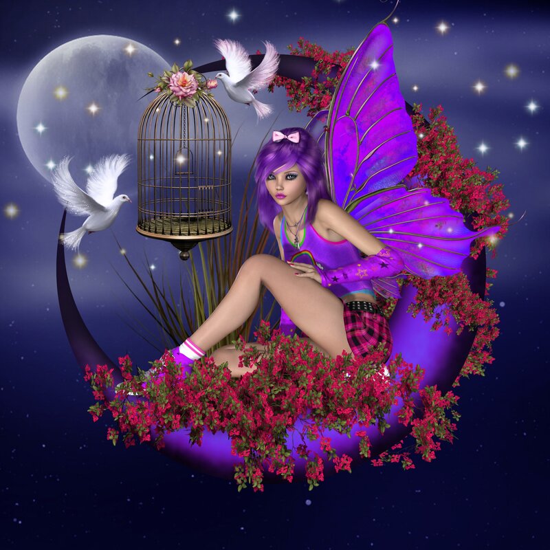 Purple Fairy on Crescent Moon — Serene