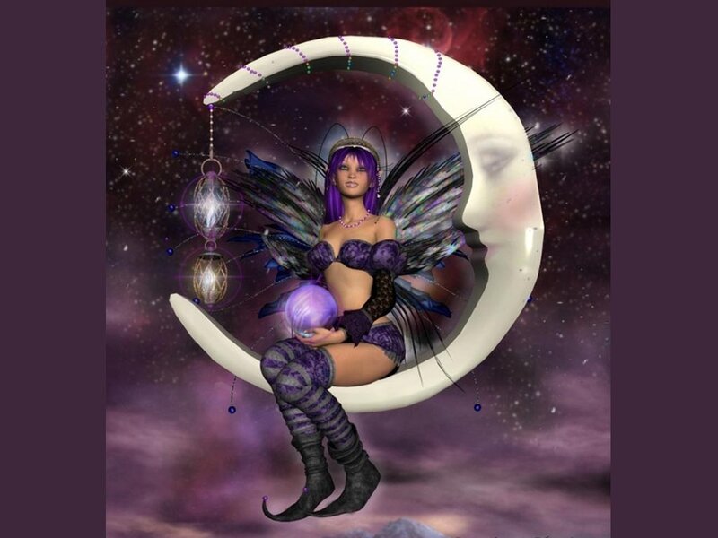 Purple Fairy on Crescent Moon
