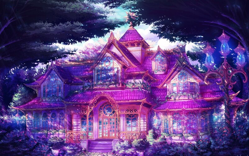 purple fantasy house at night