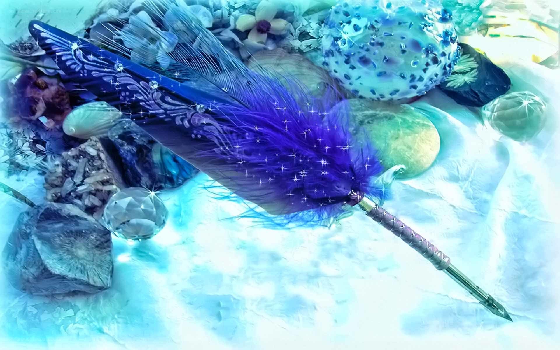 Purple feather quill with crystals