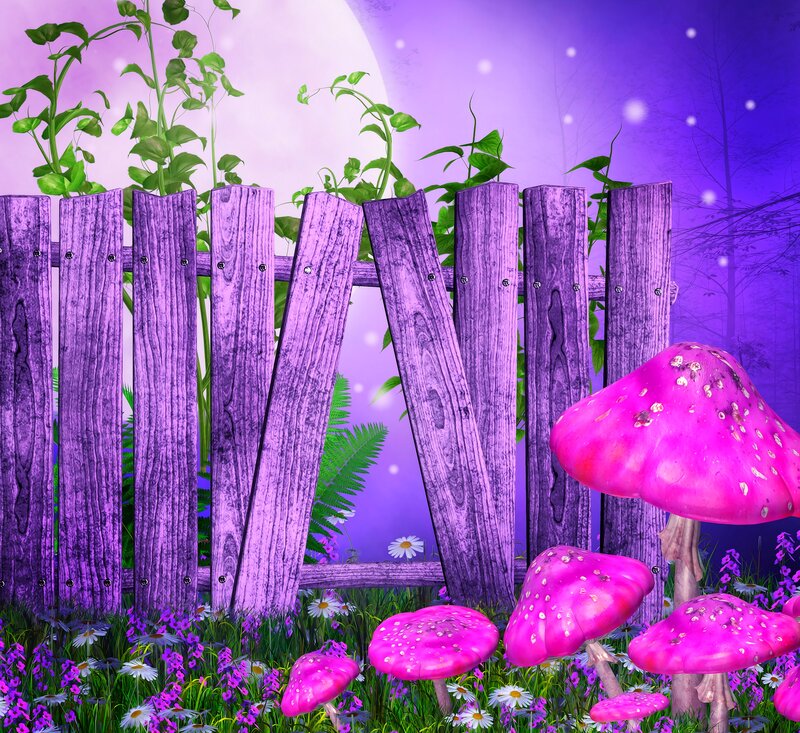Purple Fence with Mushrooms