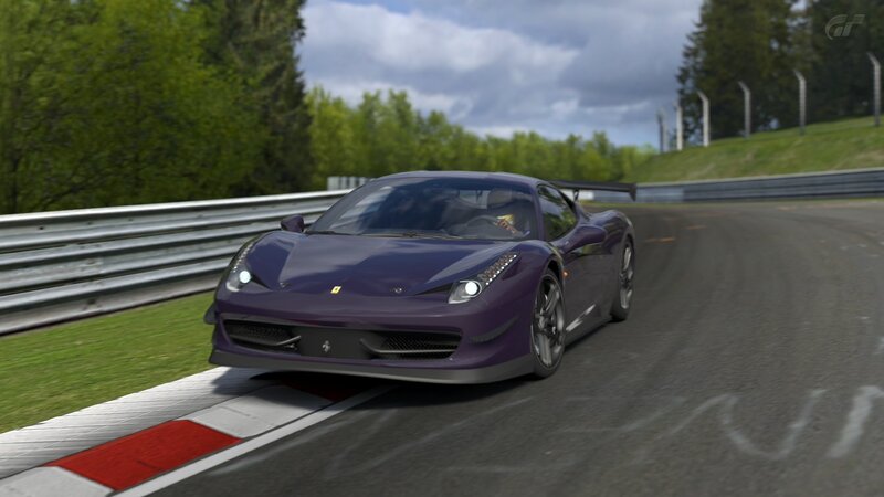 Purple Ferrari on a racetrack