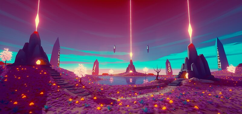 Purple Field with Glowing Lights