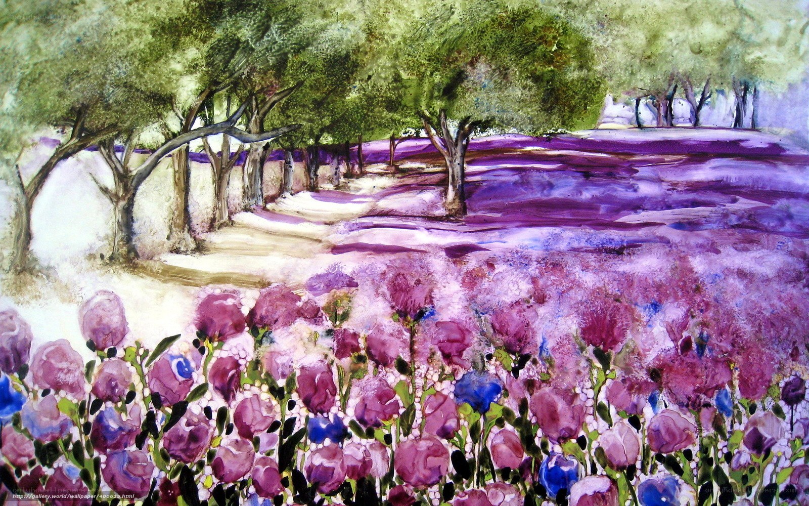 Purple Field with Trees