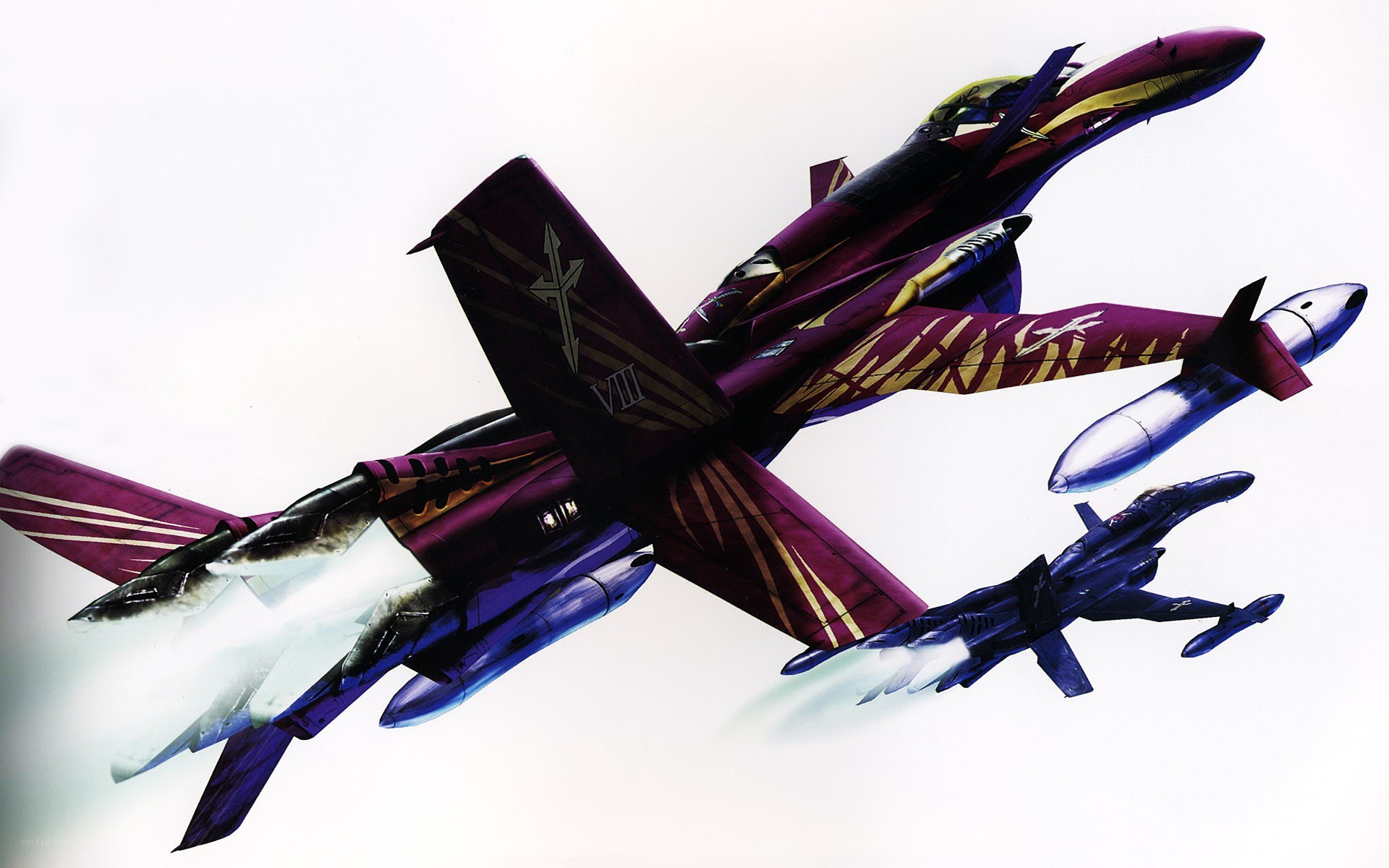 purple fighter jets in formation