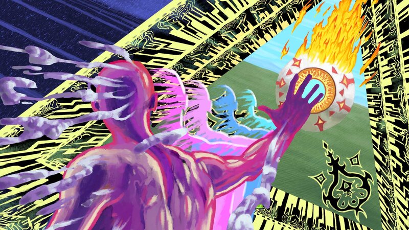 Purple Figure Reaching