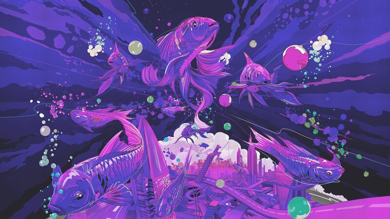 Purple Fish in City