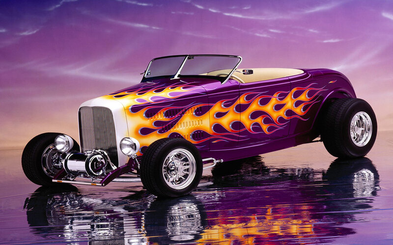 Purple flame hot rod car