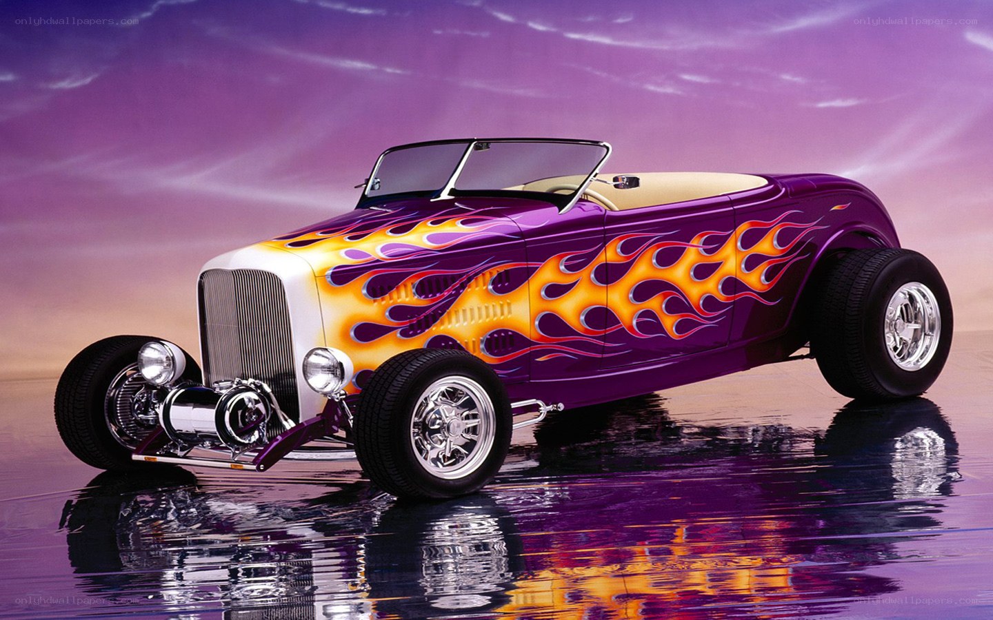 Purple flame hot rod car