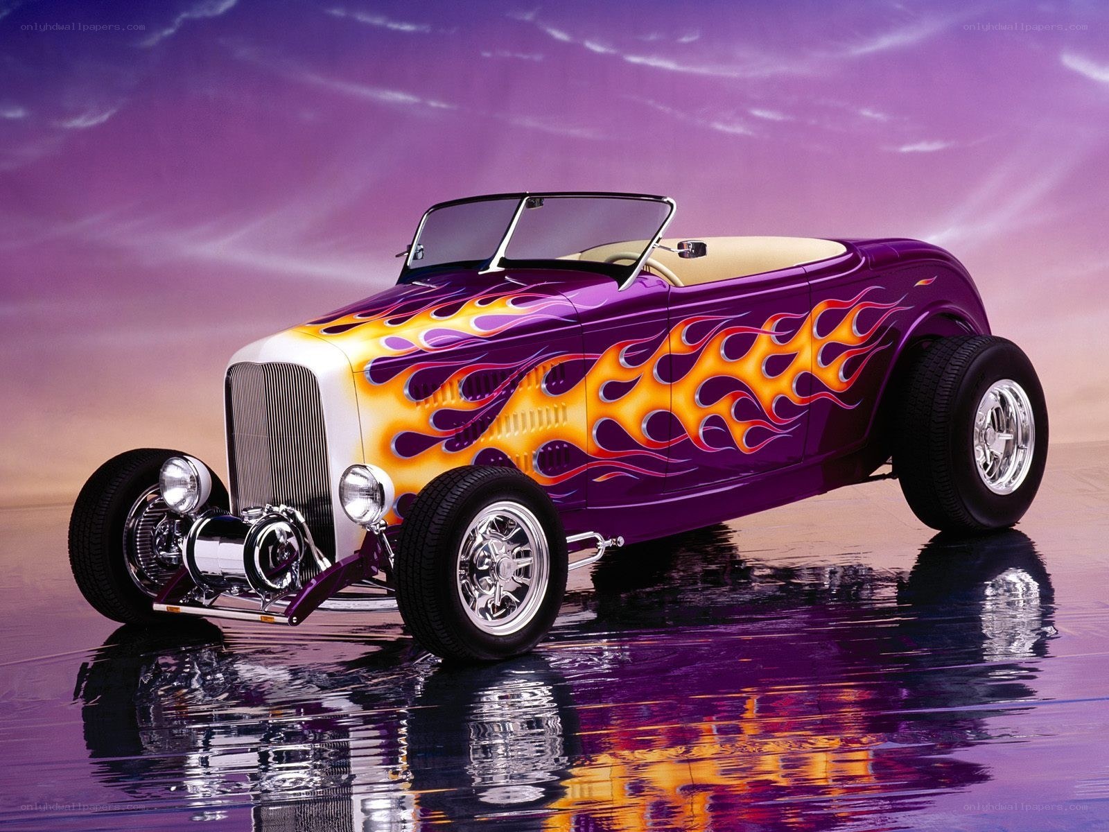 Purple flame hot rod car