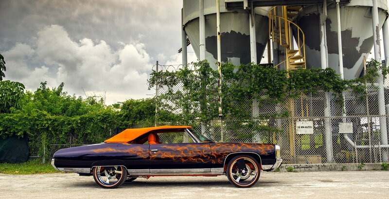 Purple Flame-painted Car — Dramatic