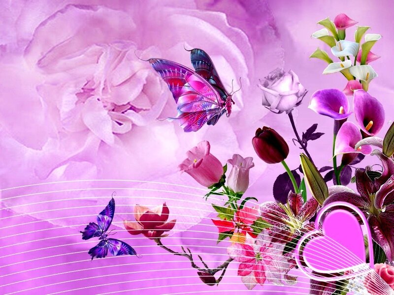 purple floral butterfly scene