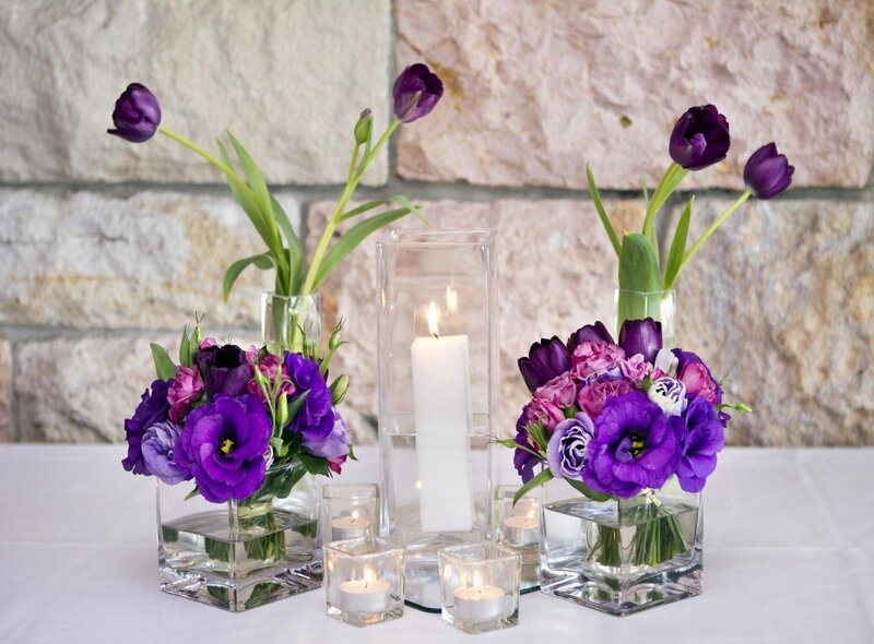 Purple floral centerpiece arrangement