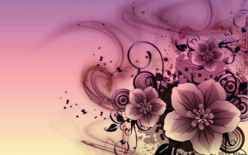 Purple Floral Design — Dreamy, Digital Art, Flowers, Swirls, Splatters