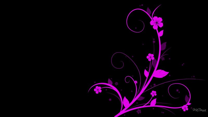purple floral design on black