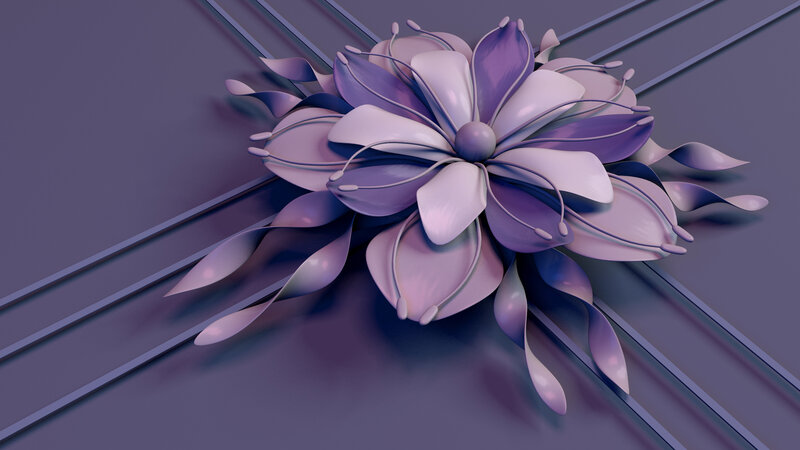 Purple floral design on gray background