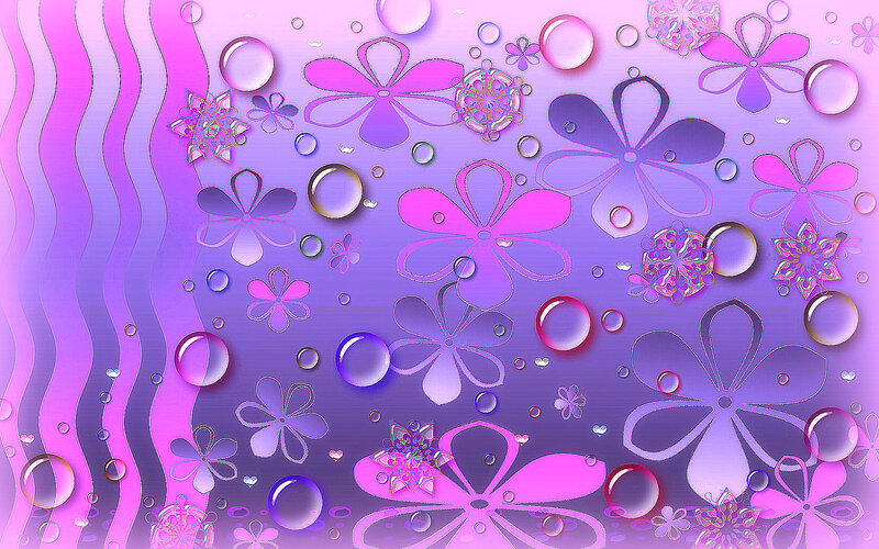 Purple Floral Pattern — Dreamy, Digital Art, Bubbles