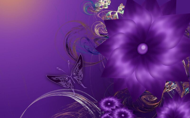 Purple Flower and Butterfly — Dreamy, Digital Art