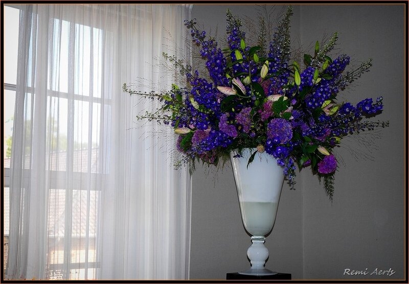 Purple flower arrangement in a vase