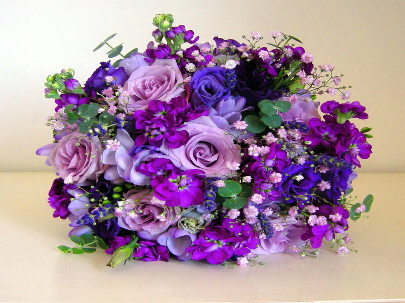 Purple Flower Bouquet — Calm, Photograph, Roses, Gypsophila