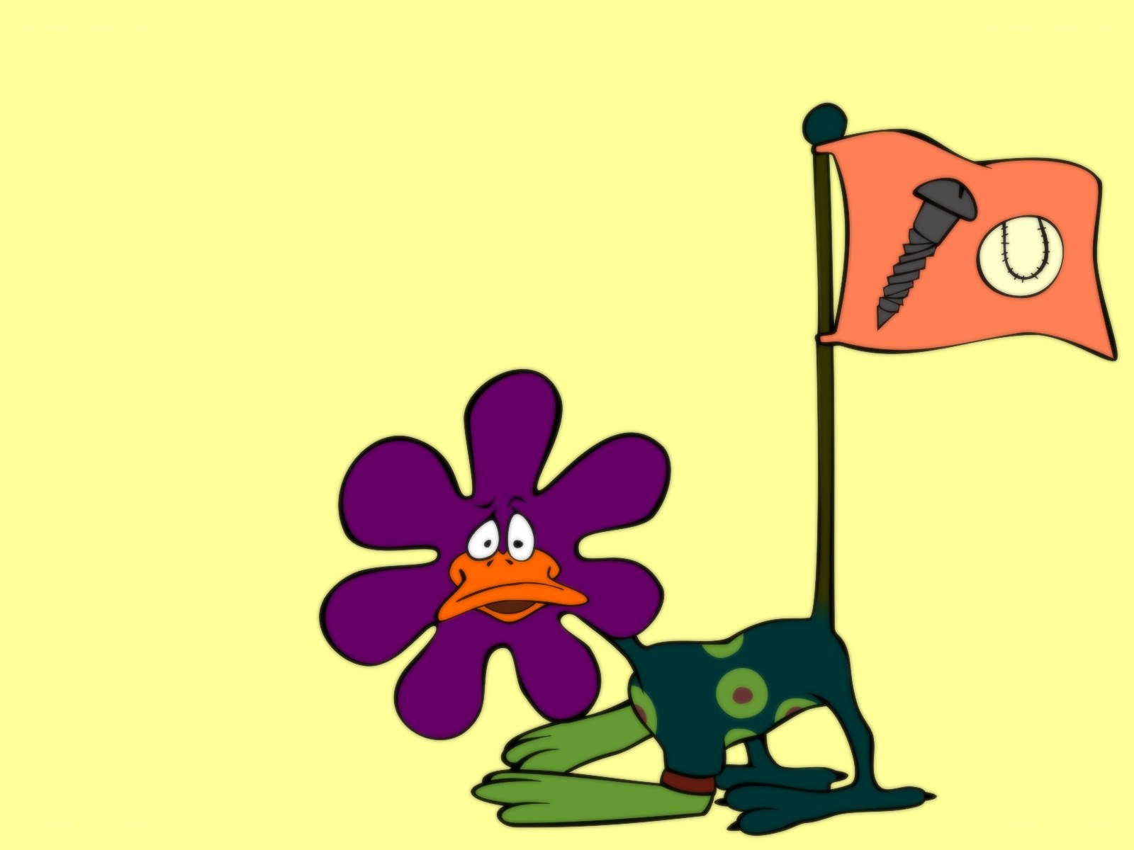 purple flower character with flag