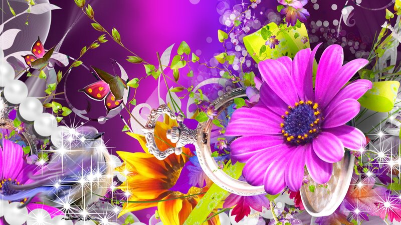 Purple Flower with Butterflies — Vibrant