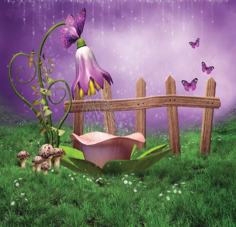 Purple Flower with Butterflies — Whimsical