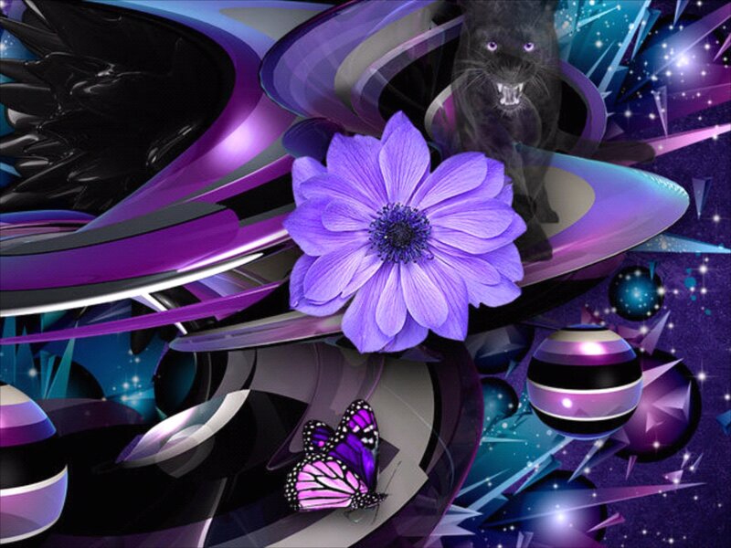 Purple Flower with Butterfly — Dramatic