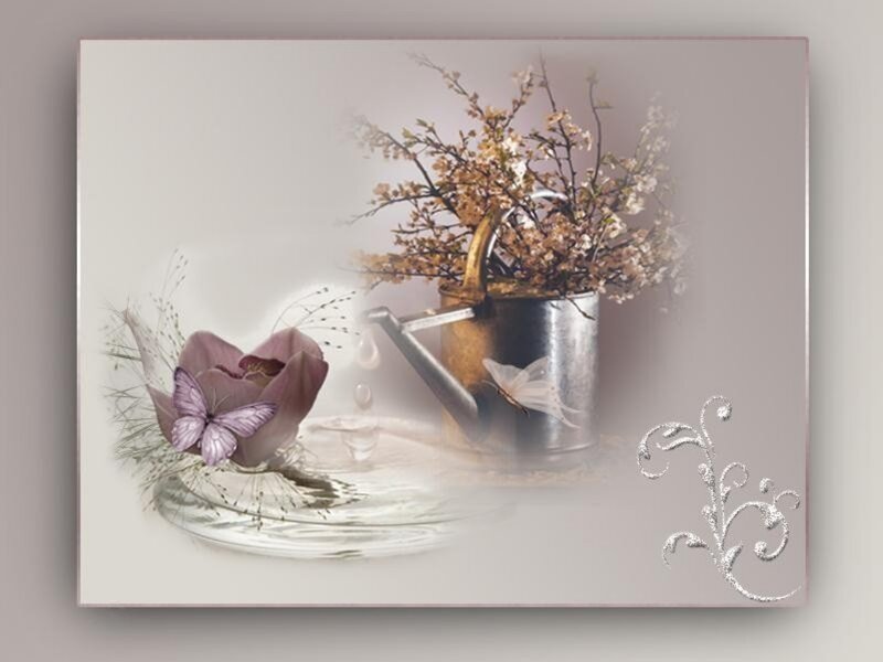 Purple Flower with Butterfly — Gray