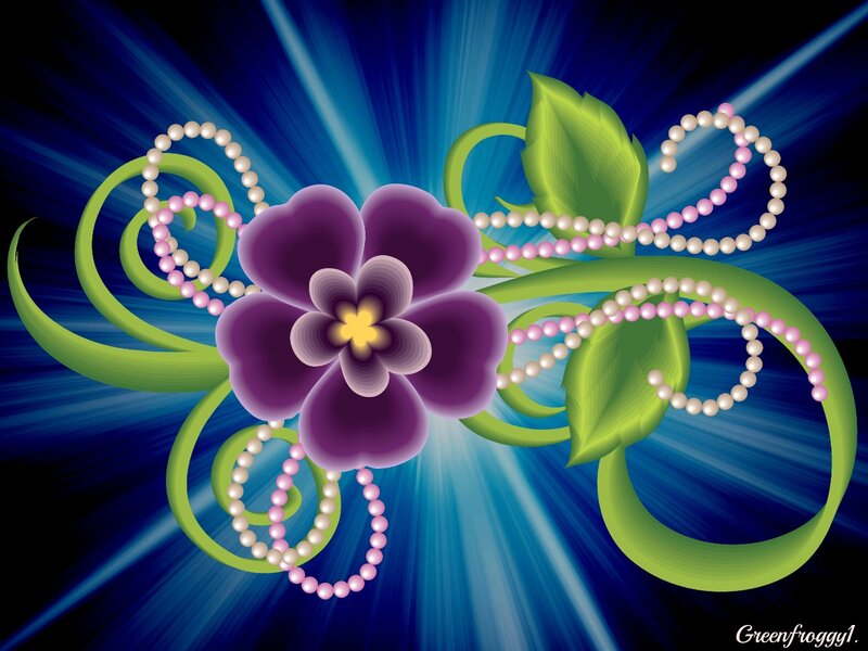 Purple Flower with Pearls — Blue