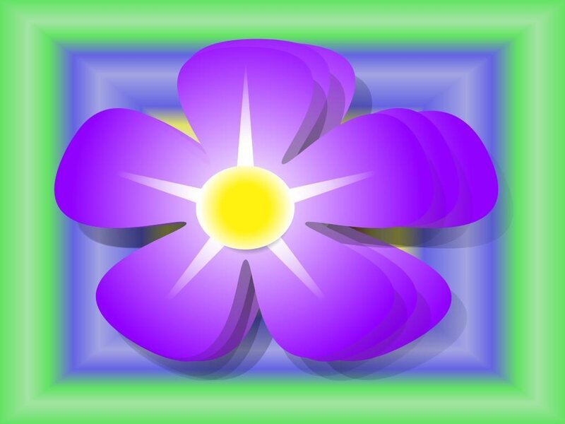 Purple Flower with Yellow Center — Vibrant, Digital Art, Green Frame