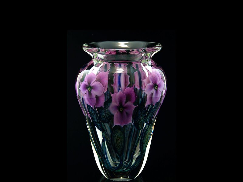 Purple-flowered Glass Vase