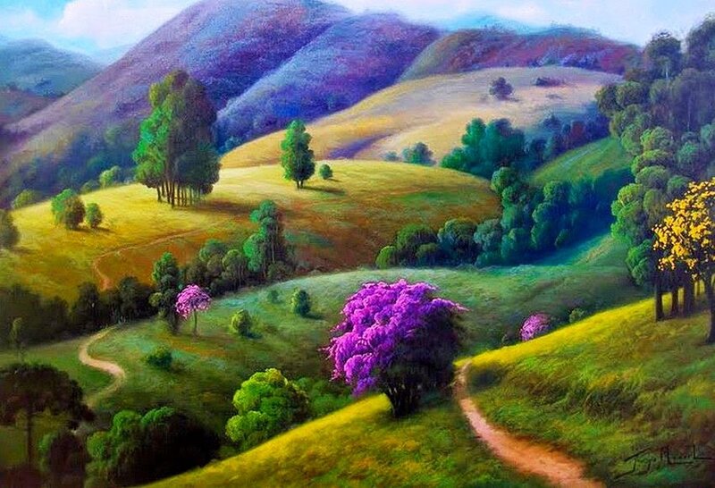 Purple-flowered Tree in Valley
