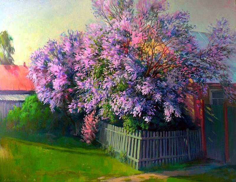 Purple-flowered Tree — Purple, Serene, Afternoon, Painting