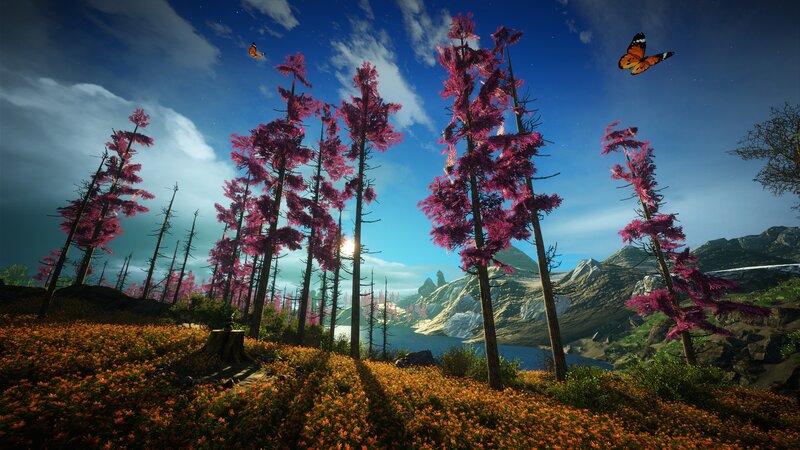 Purple-flowered Trees — Blue, Serene