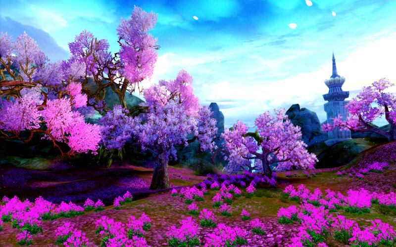 Purple-flowered Trees — Purple, Serene, Spring, Digital Art