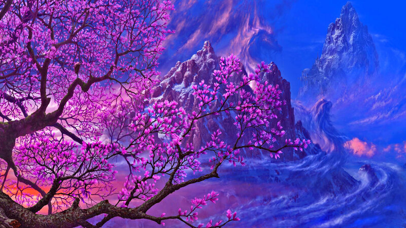 Purple Flowering Tree — Fantasy, Sunset