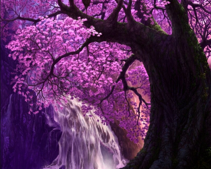 Purple Flowering Tree — Serene, Digital Art