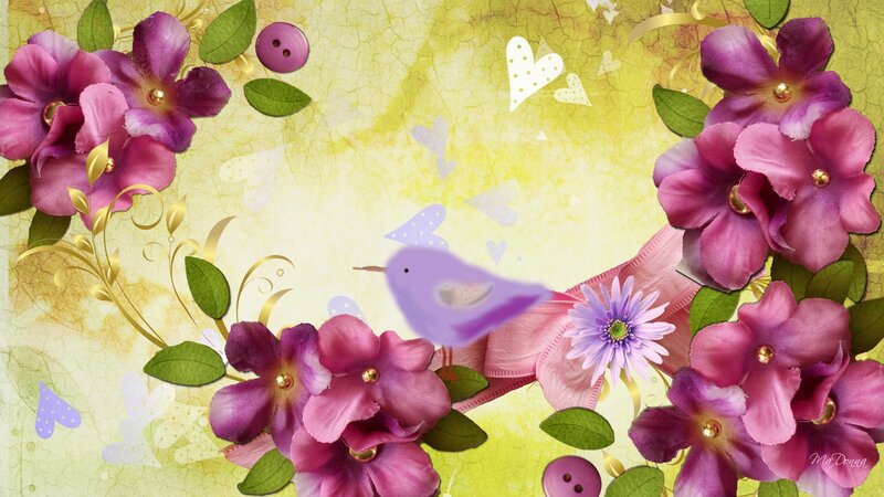 Purple Flowers and Bird