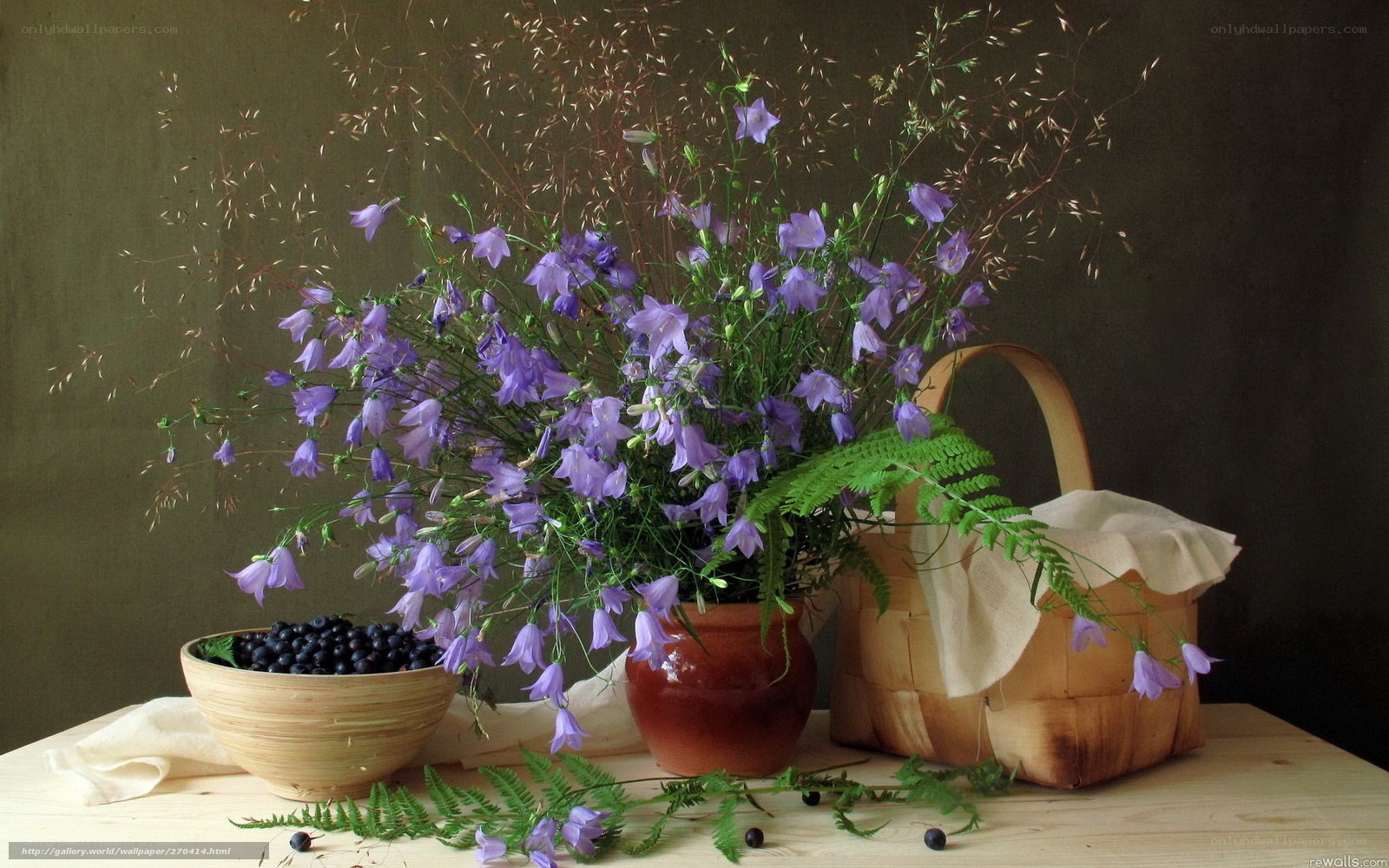 Purple flowers and blueberries