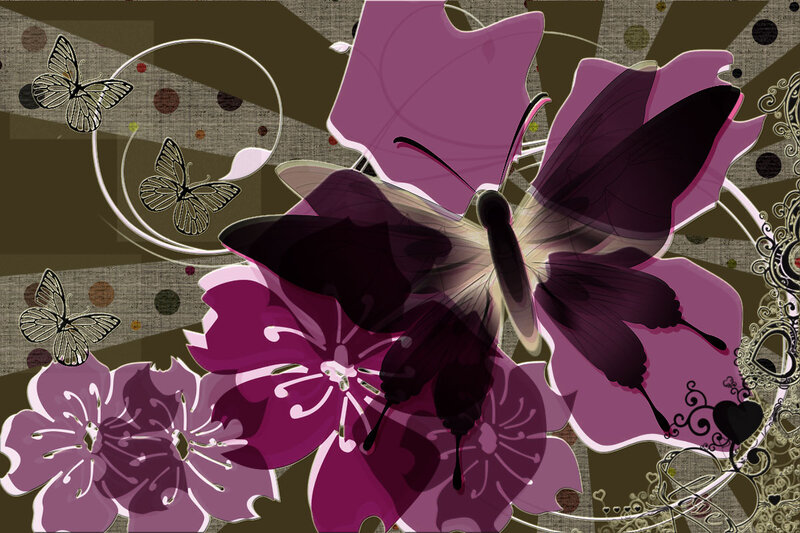 Purple Flowers and Butterflies — Decorative