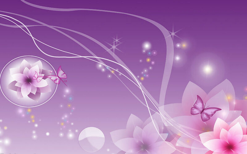 Purple Flowers and Butterflies — Dreamy, Digital Art, Sparkles, Swirls