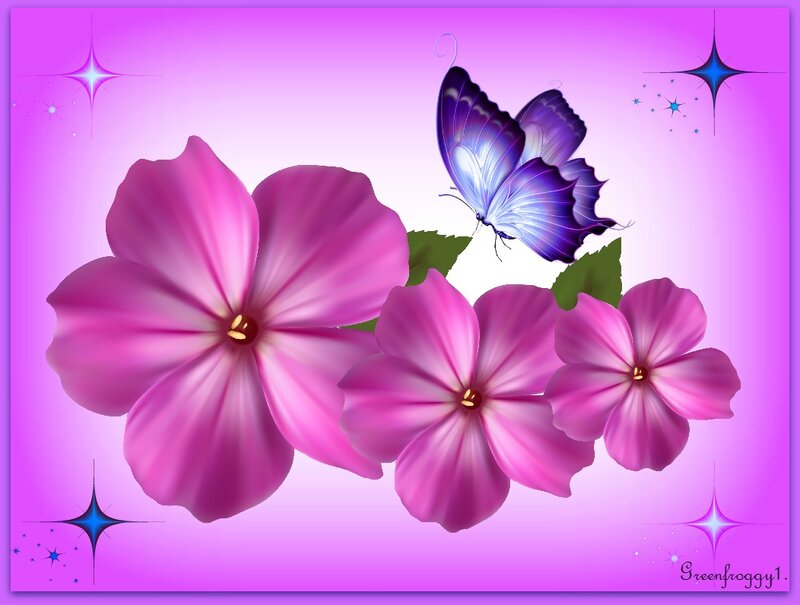 Purple Flowers and Butterfly — Pink