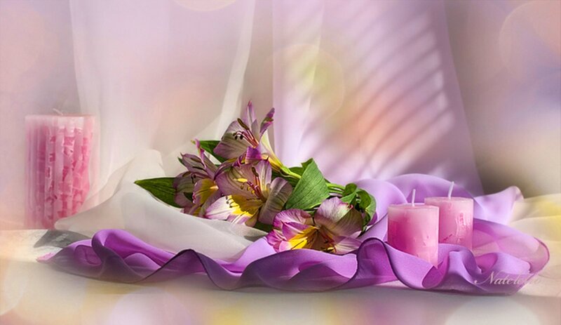 Purple Flowers and Candles — Serene