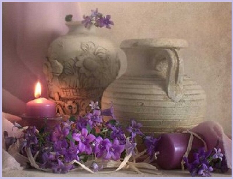 Purple Flowers and Candles