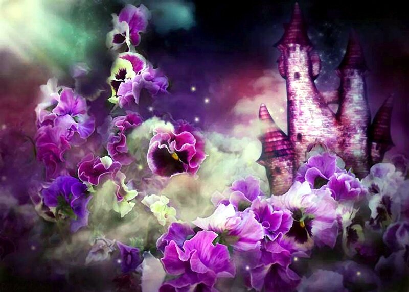 Purple Flowers and Castle