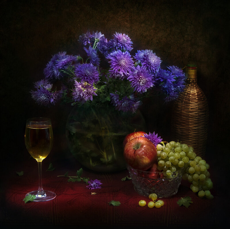 Purple Flowers and Fruit — Dramatic