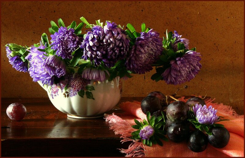 Purple Flowers and Grapes
