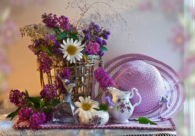 Purple Flowers and Hat