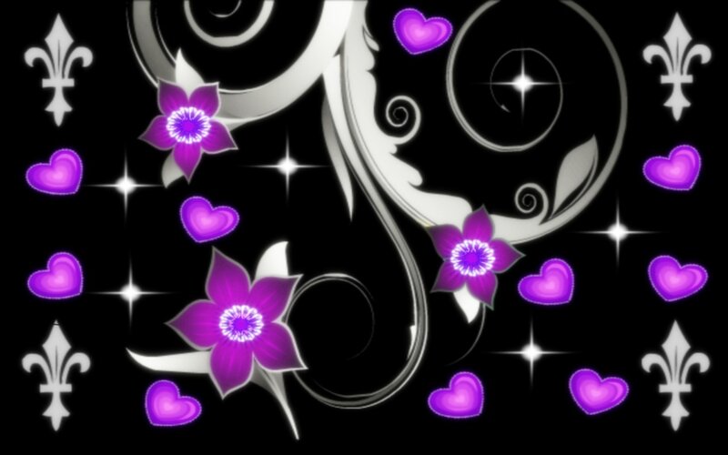 Purple Flowers and Hearts — Black